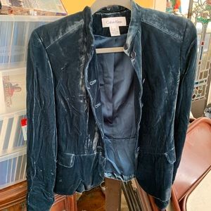 Blue Calvin Klein velvet collar-less blazer